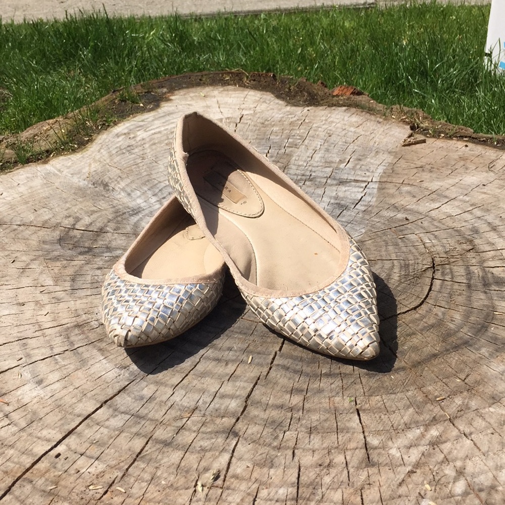 Silver and cream patterned flat shoes